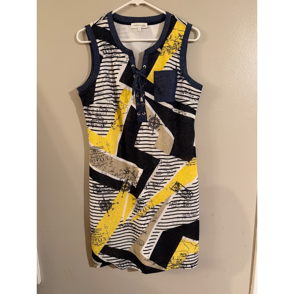 Marie Claire Boutiques Womens Sleeveless‎ Nautical Map Print Lace Up Dress P/S